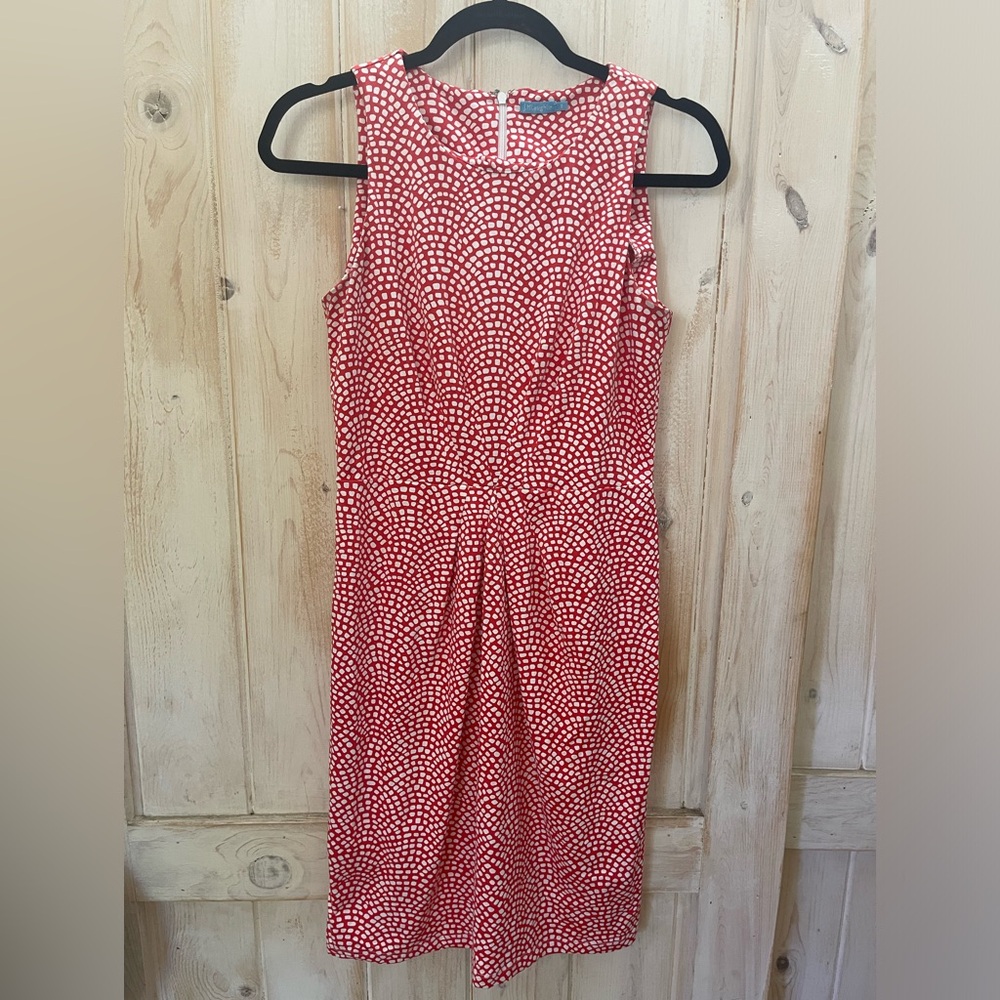 J McLaughlin Shift Sheath Sleeveless Dress Small Red Dot Print Back Zip …